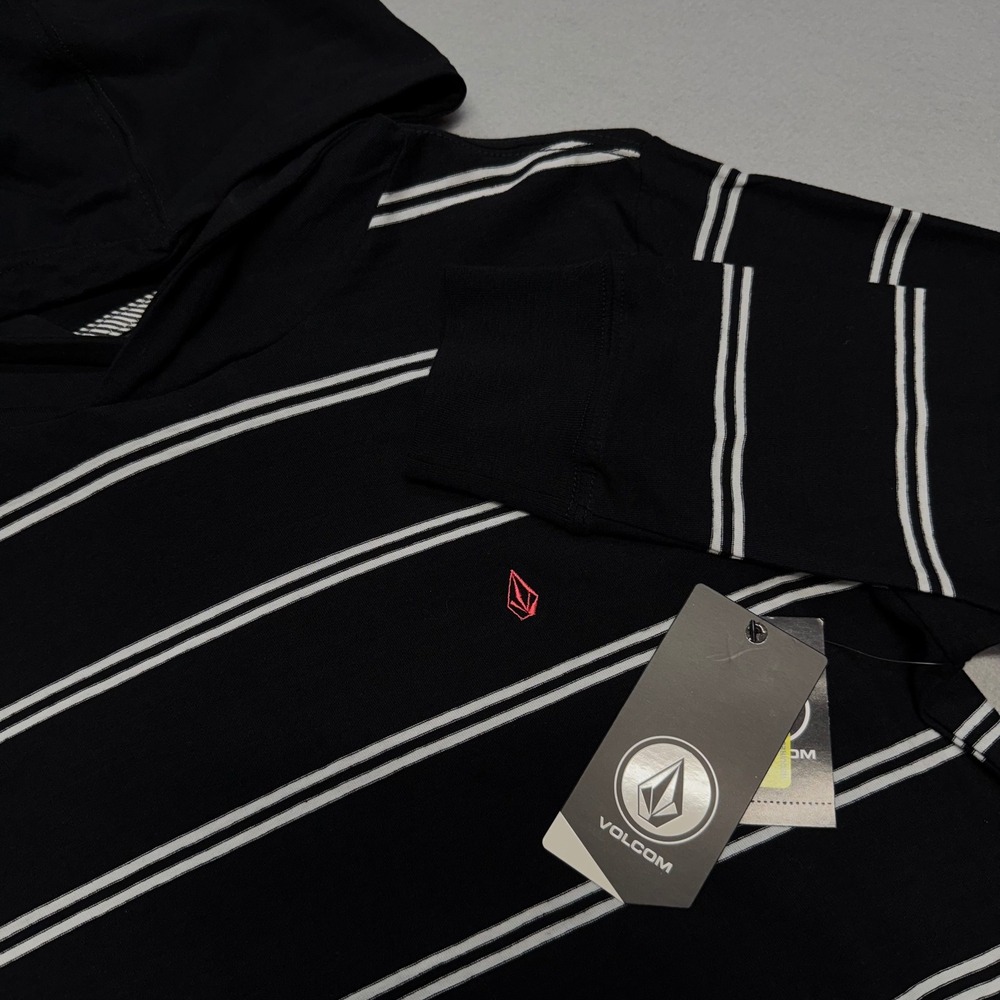 Volcom Randall LS Hooded Shirt Mens Medium Black White Striped NEW With Tags